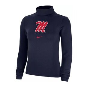 Nike Women's Ole Miss Rebels Blue Essential Mock Neck Long Sleeve Shirt Sz L